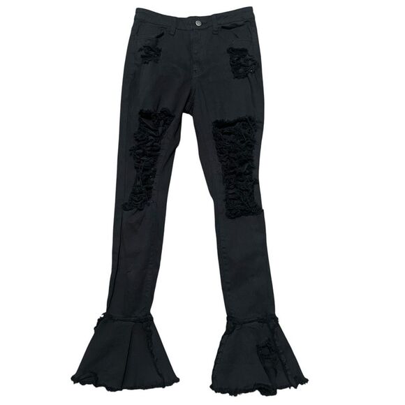 FASHION NOVA Black Distressed Ankle Flare Jeans Size 9 - Picture 1 of 10